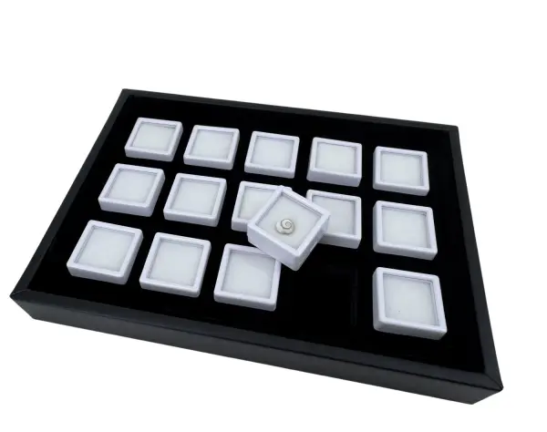 Coffret Gemmologie / Diamantaire  avec Boîtes Vitrées 3 x 3 cm Blanches.