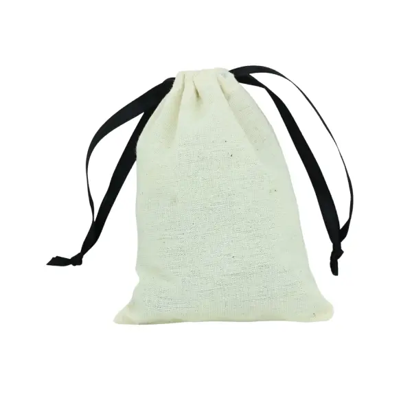 Lot de 12 Pochettes Coton Blanc et Ruban Noir - 2 Tailles Au Choix