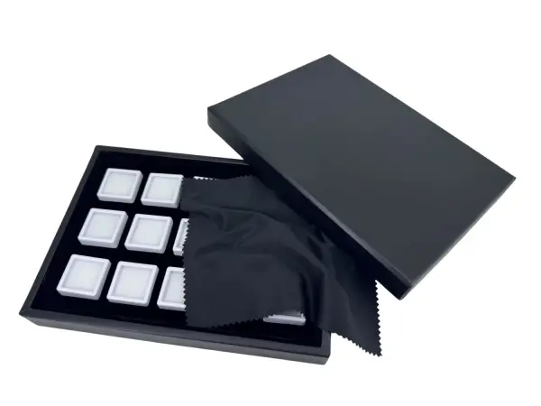 Coffret Gemmologie / Diamantaire  avec Boîtes Vitrées 3 x 3 cm Blanches.