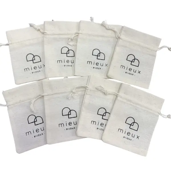 500 Pochettes Coton Naturel 6 x 8 cm Logo Monochrome