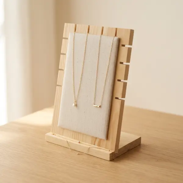 Présentoir en Bois et Coton pour Colliers et Chaînes - 20 cm