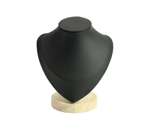 Buste colliers similicuir et bois _ 17 cm