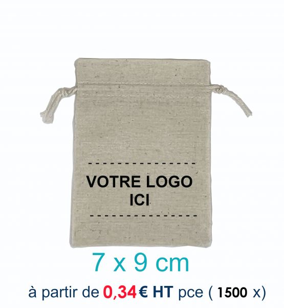 500 Pochettes en Coton Naturel 7 x 9 cm avec Logo Monochrome