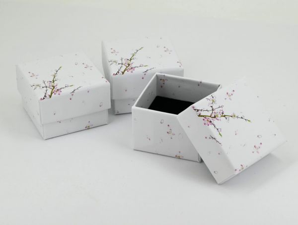Lot de 12 Boîtes Cadeau pour Bagues Ambiance Florale - 5 x 5 x 3,5 cm