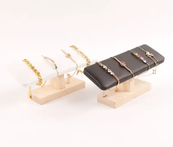 Jonc présentoir Bracelets ou Montres Bois et Similicuir - 2 Coloris