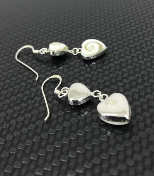 Boucles d'Oreilles Argent et Oeil de Sainte Lucie Double Coeurs