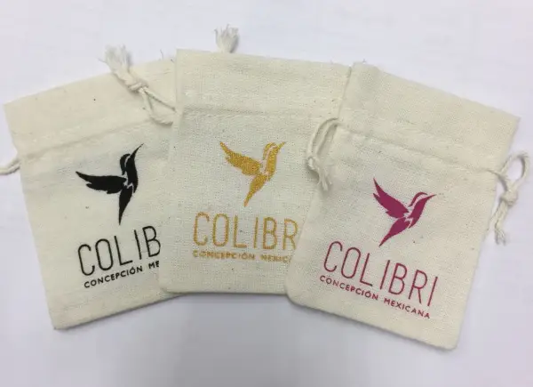 Pochette en Coton Naturel 13 x 15 cm avec Logo Monochrome