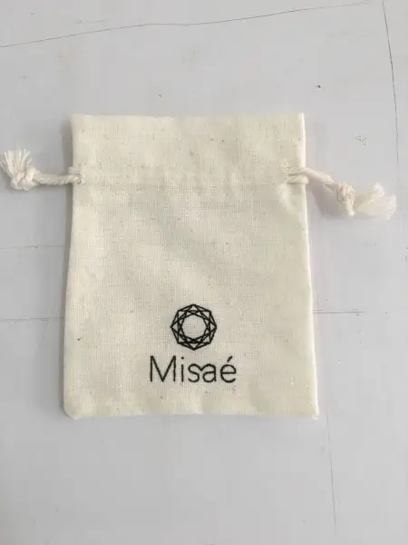 Pochette en Coton Naturel 13 x 15 cm avec Logo Monochrome