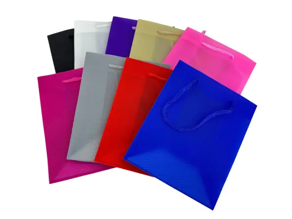 Lot de 12 Sacs Plastique Aspect Tissé et Cordon - 14 x 11 x 6 cm