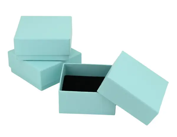 12 Boîtes Cadeau Bijoux Papier Turquoise 7,5 x 7,5 x 3,5 cm.