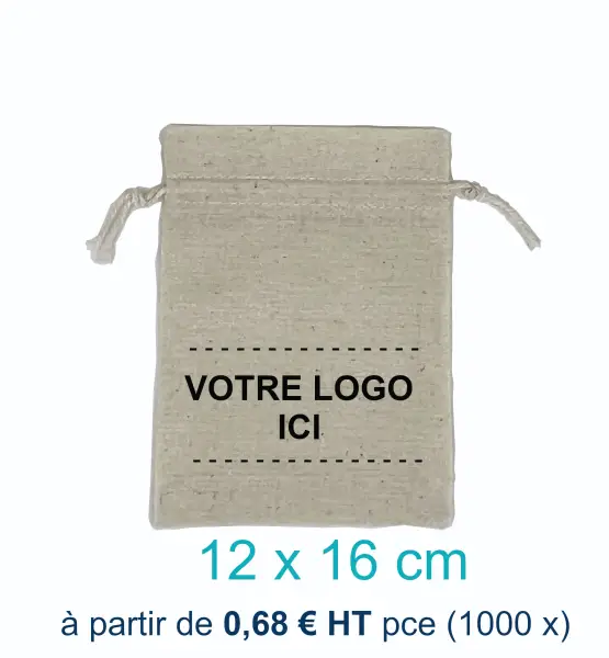 500 Pochettes en Coton Naturel 12 x 16 cm avec Logo Monochrome