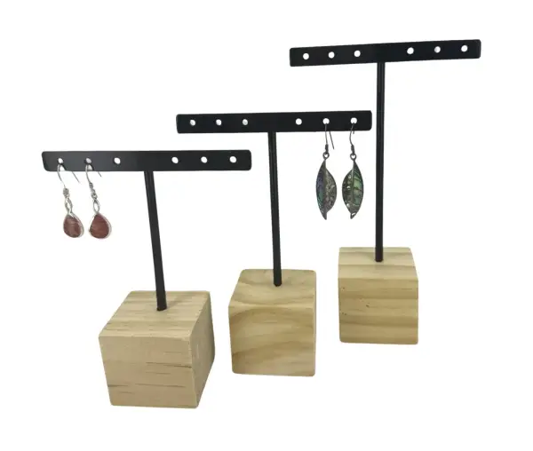 Lot de 3 Présentoirs en Métal et Bois pour Boucles d'Oreilles