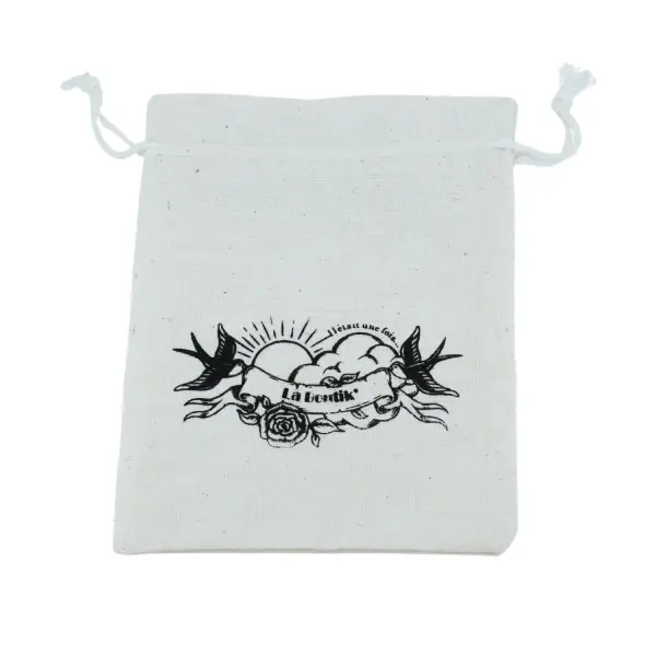 500 Pochettes Coton Naturel 11 x 14 cm Logo Monochrome