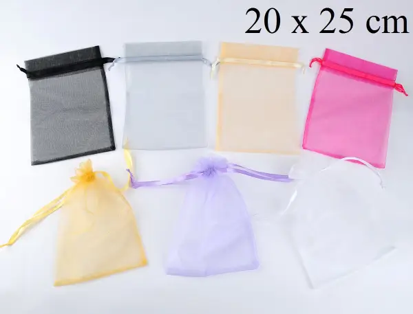 50 Sacs Organza 20 x 25 cm avec Ruban - 9 Coloris au Choix