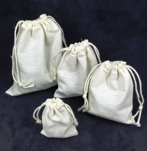 Lot de 12 Pochettes en Coton Ecru sans Collerette - 6 Tailles au Choix.