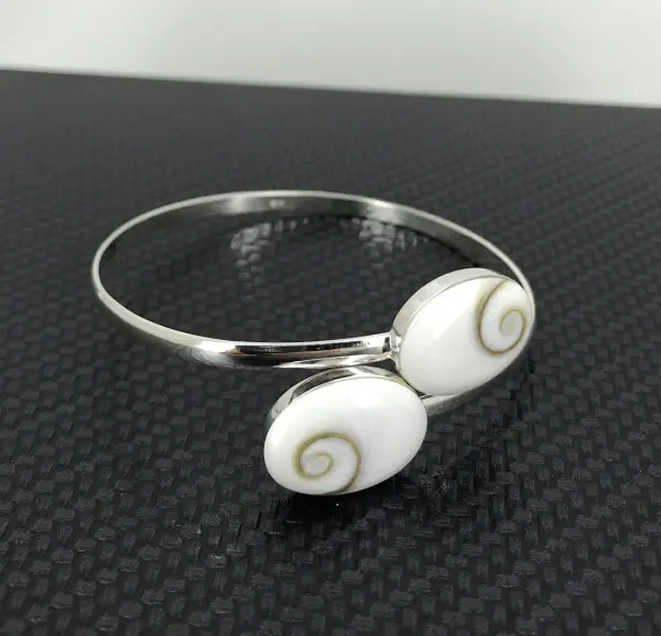 Jonc Bracelet Oeil de Sainte Lucie et Argent Oeil Ovale 13 mm