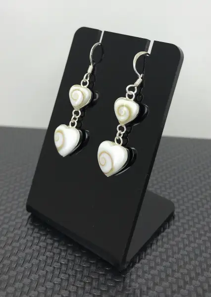 Boucles d'Oreilles Argent et Oeil de Sainte Lucie Double Coeurs