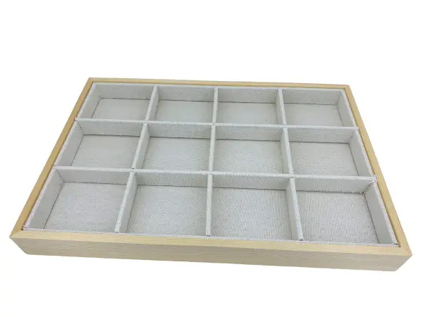 Plateau Bois Coton à 12 Cases pour Bijoux, Pierres ou Beads