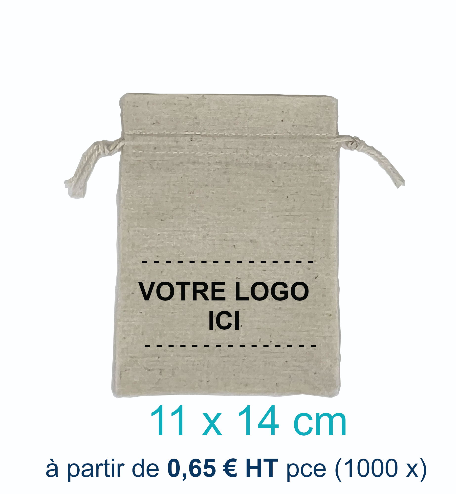 500 Pochettes Coton Naturel 11 x 14 cm Logo Monochrome
