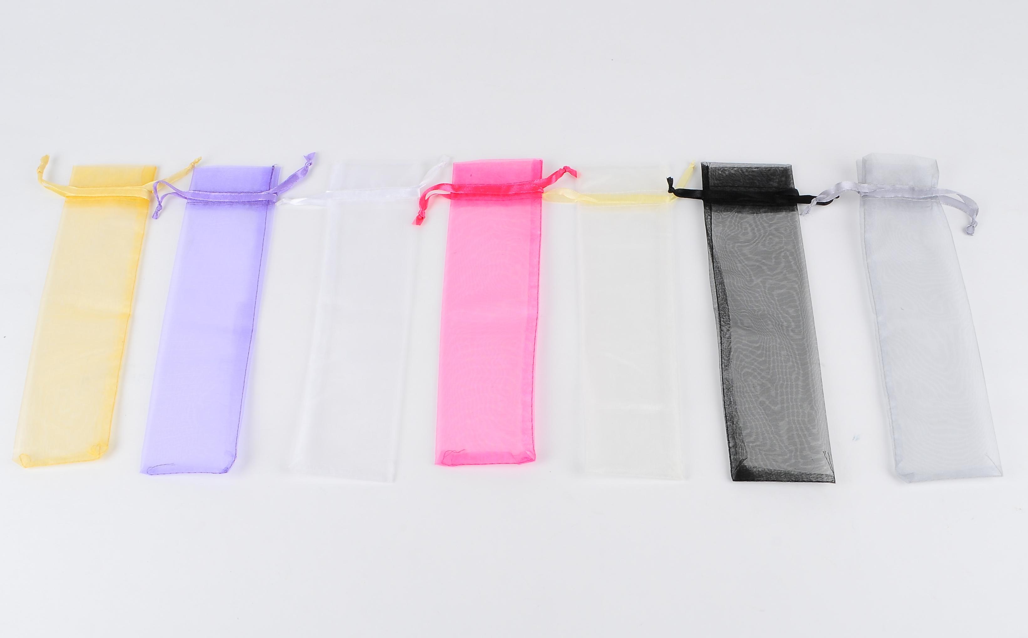 50 Sacs Cadeau en Organza 7 x 25 cm avec Ruban - 8 Coloris au Choix