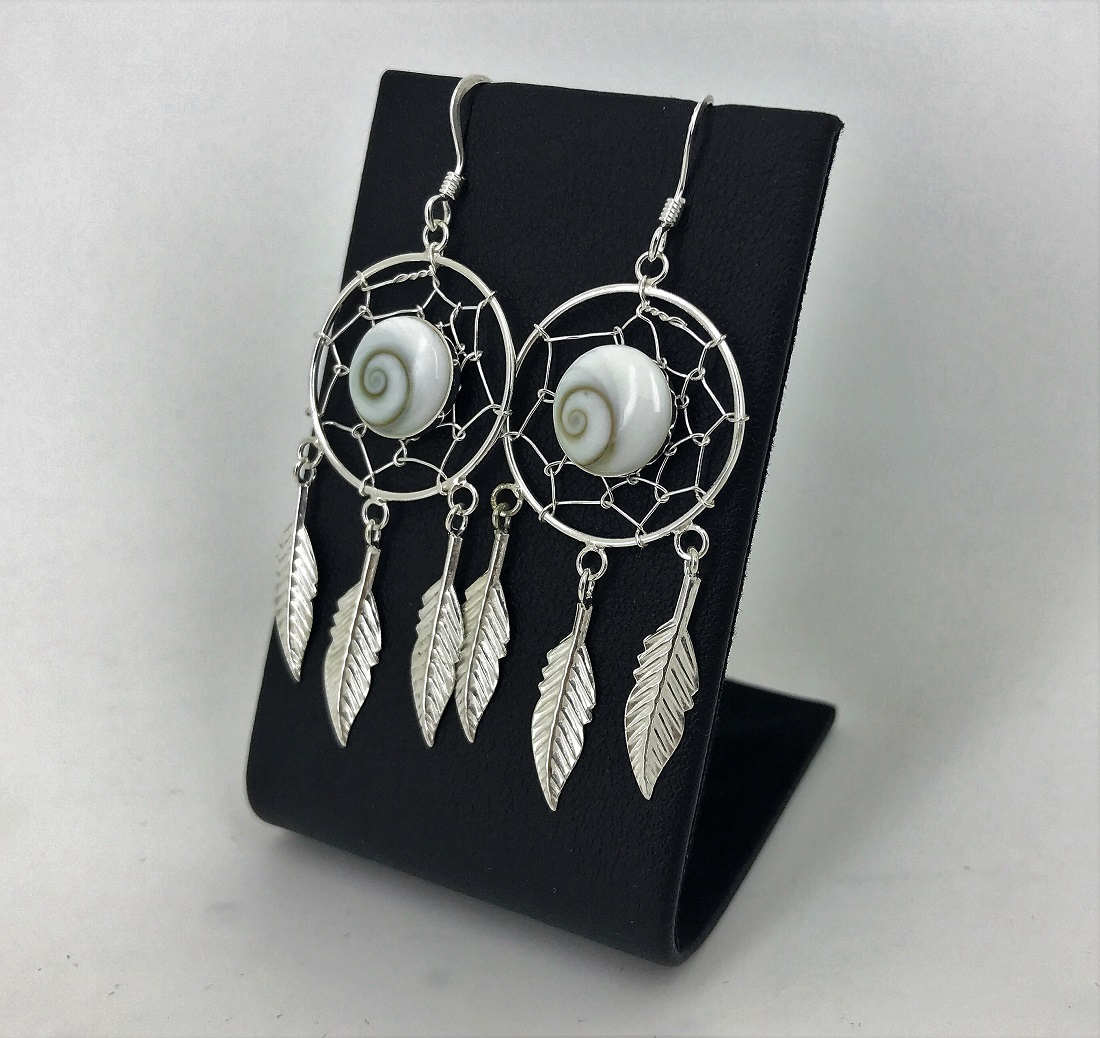 Boucles d'Oreilles Oeil de Sainte Lucie et Argent Attrape Rêves