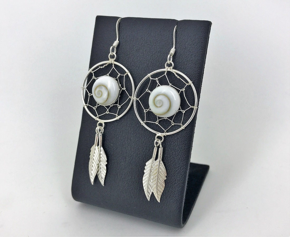 Boucles d'Oreilles Attrape Rêves Oeil de Sainte Lucie et Argent 92.5
