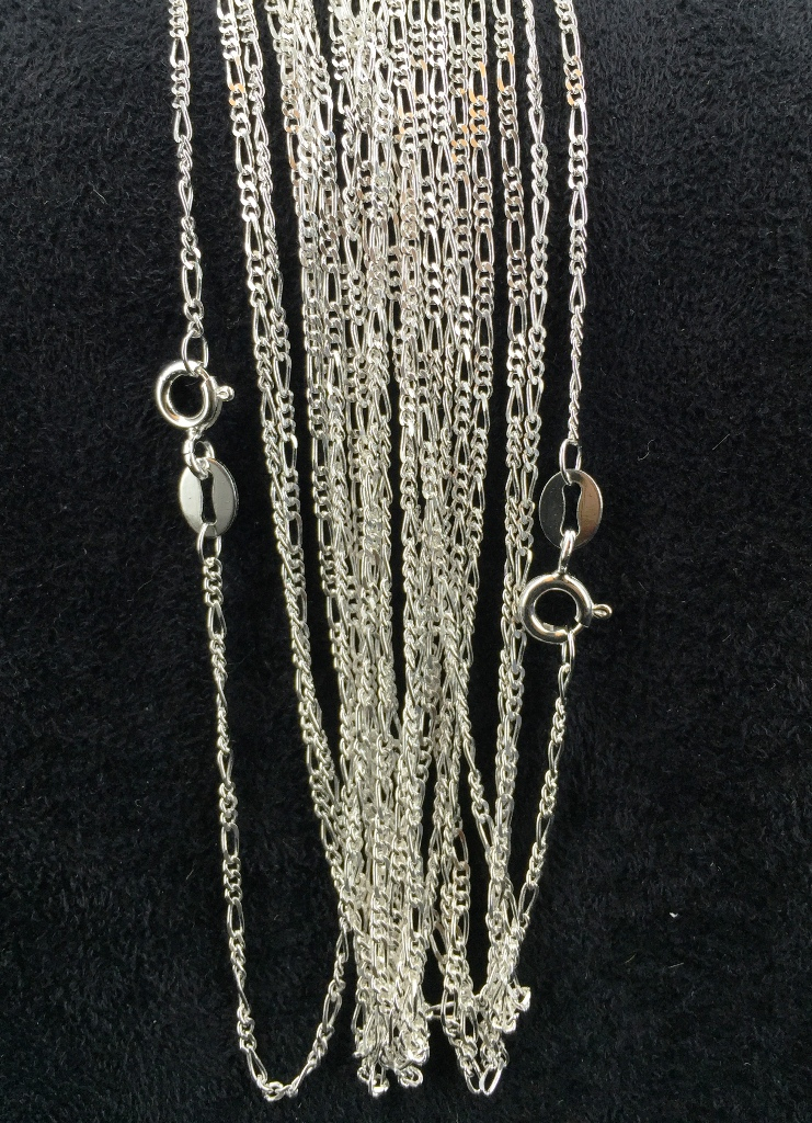 Lot de 10 Chaînes Argent Mailles Figaro 40, 45 ou 50 cm