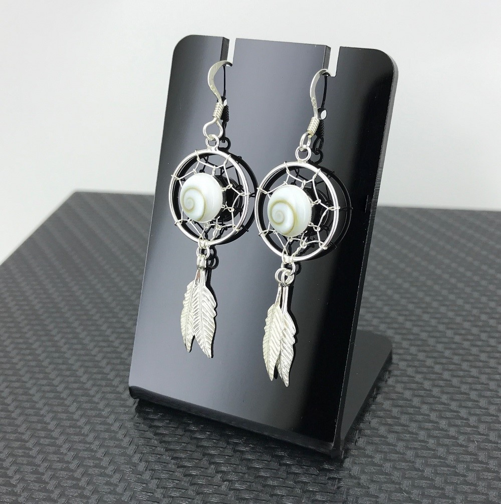 Boucles d'Oreilles Oeil de Sainte Lucie Attrape Rêve en Argent