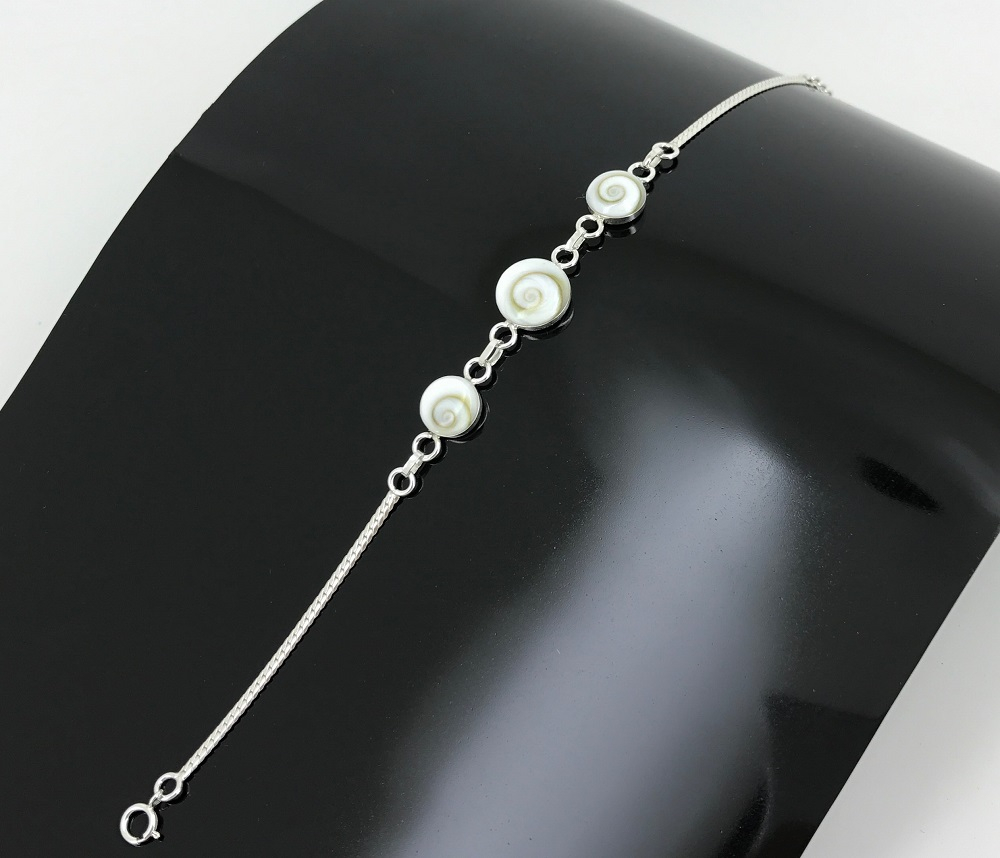 Bracelet Oeil de Sainte Lucie et Argent - Maille Anglaise - Triple Yeux