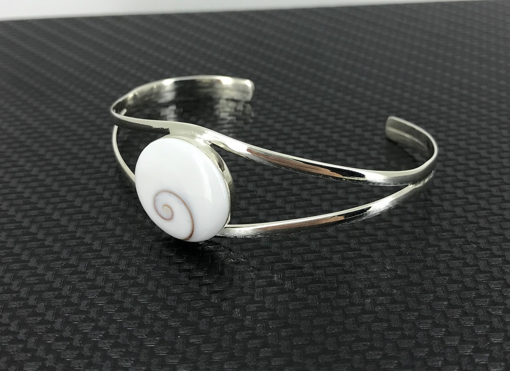 Jonc Bracelet Oeil de Sainte Lucie et Argent - 18 mm