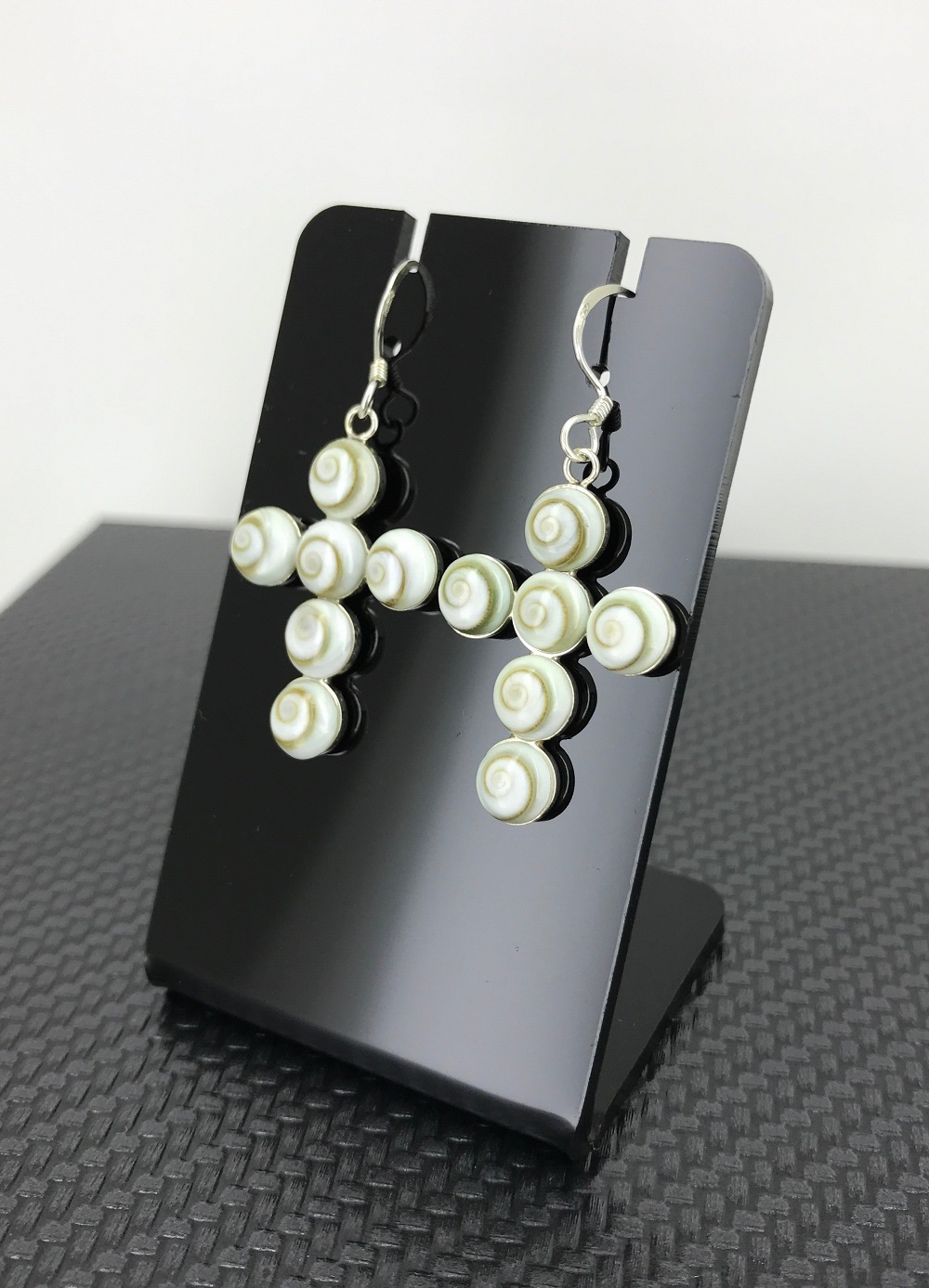 Boucles d'Oreilles Argent Oeil de Sainte Lucie Croix.