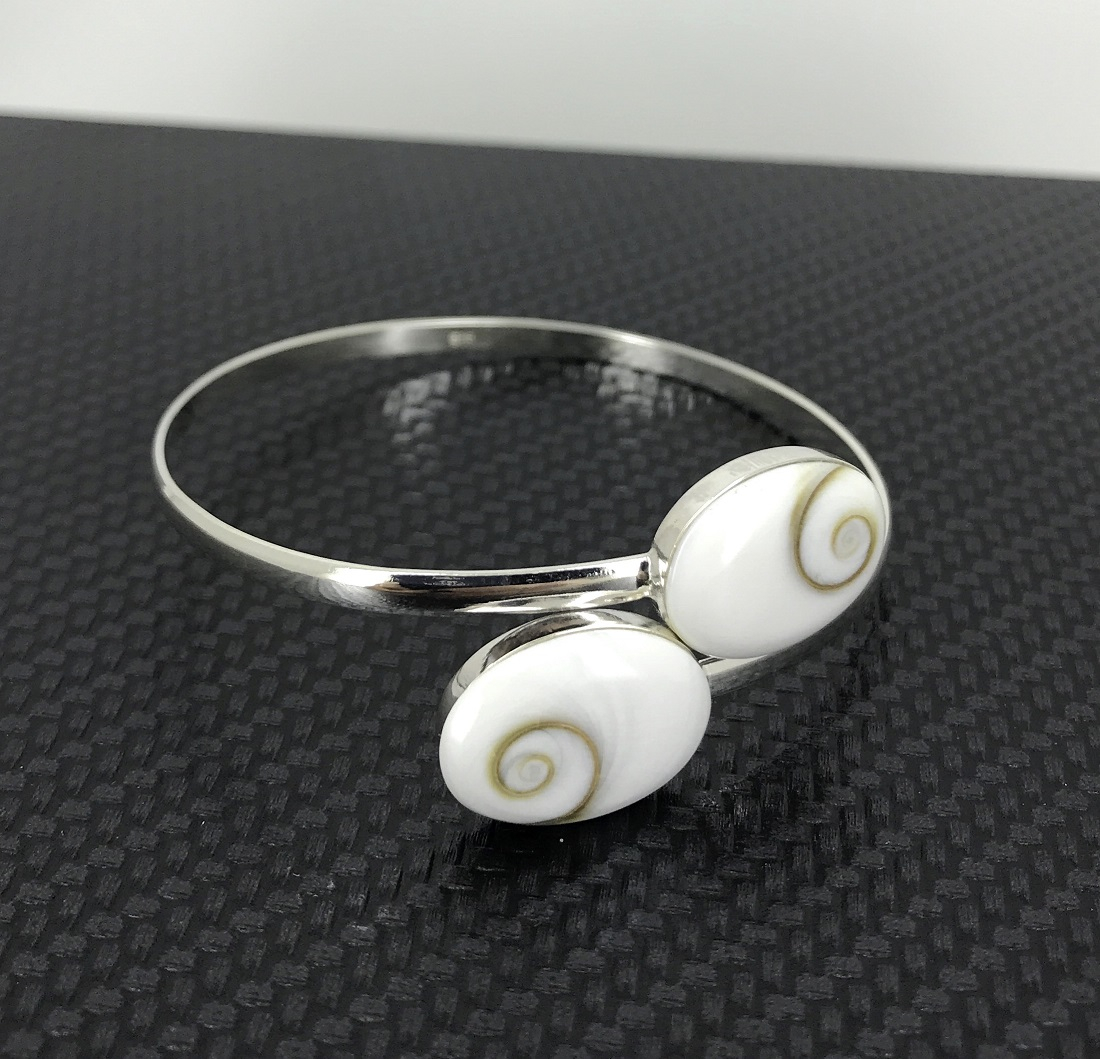 Jonc Bracelet Oeil de Sainte Lucie et Argent Oeil Ovale 13 mm