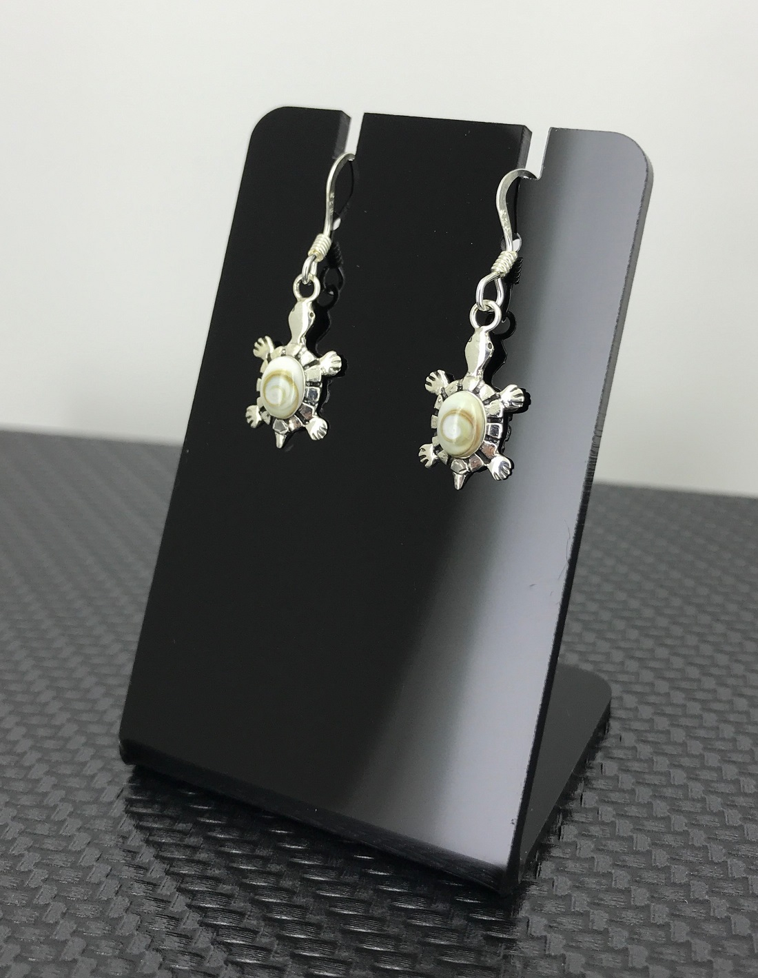 Boucles d'Oreilles Oeil de Sainte Lucie et Argent 92.5 Tortue 15 mm.
