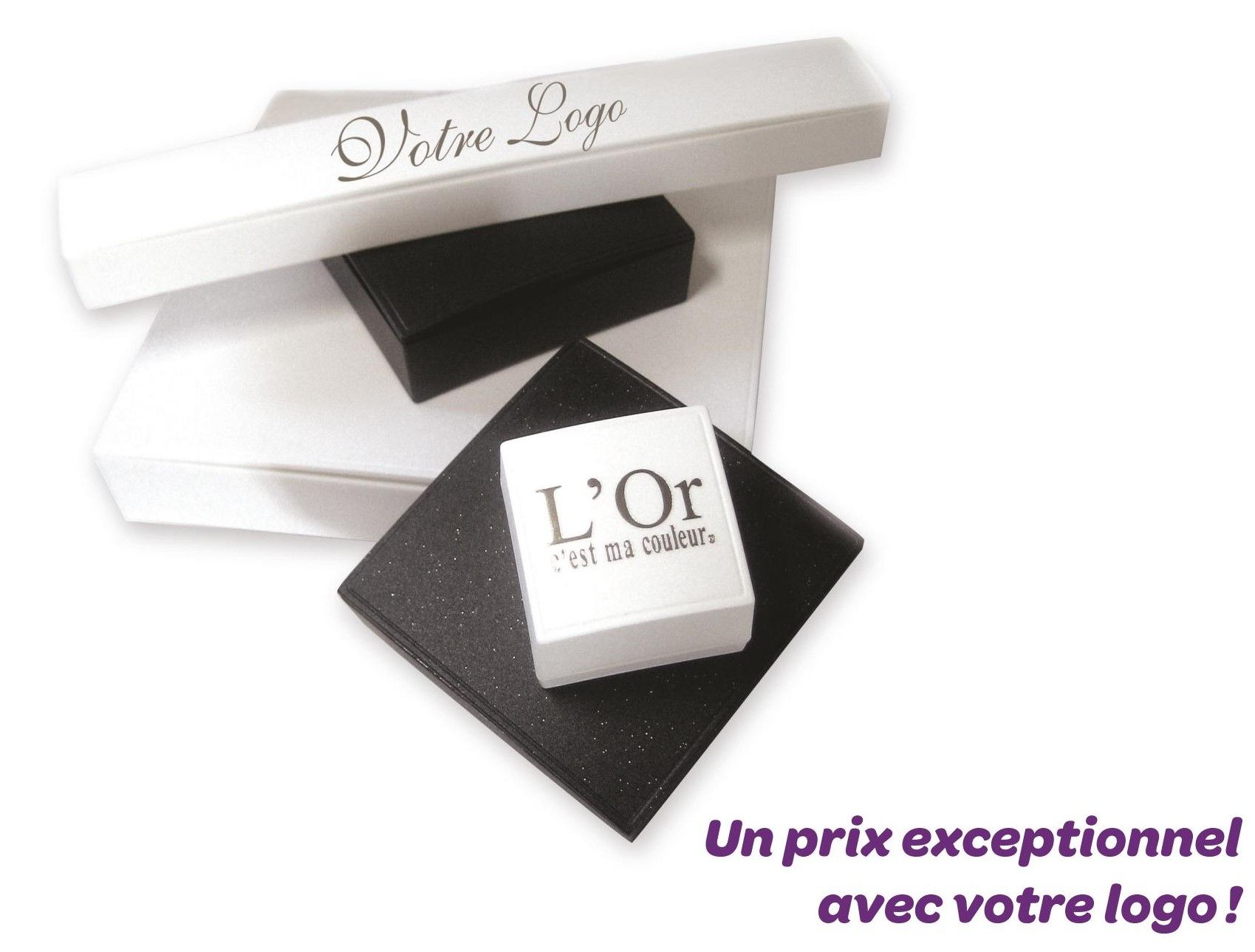 200 Boites Cadeau Plastique avec logo: 6 x 6 x 2,2 cm