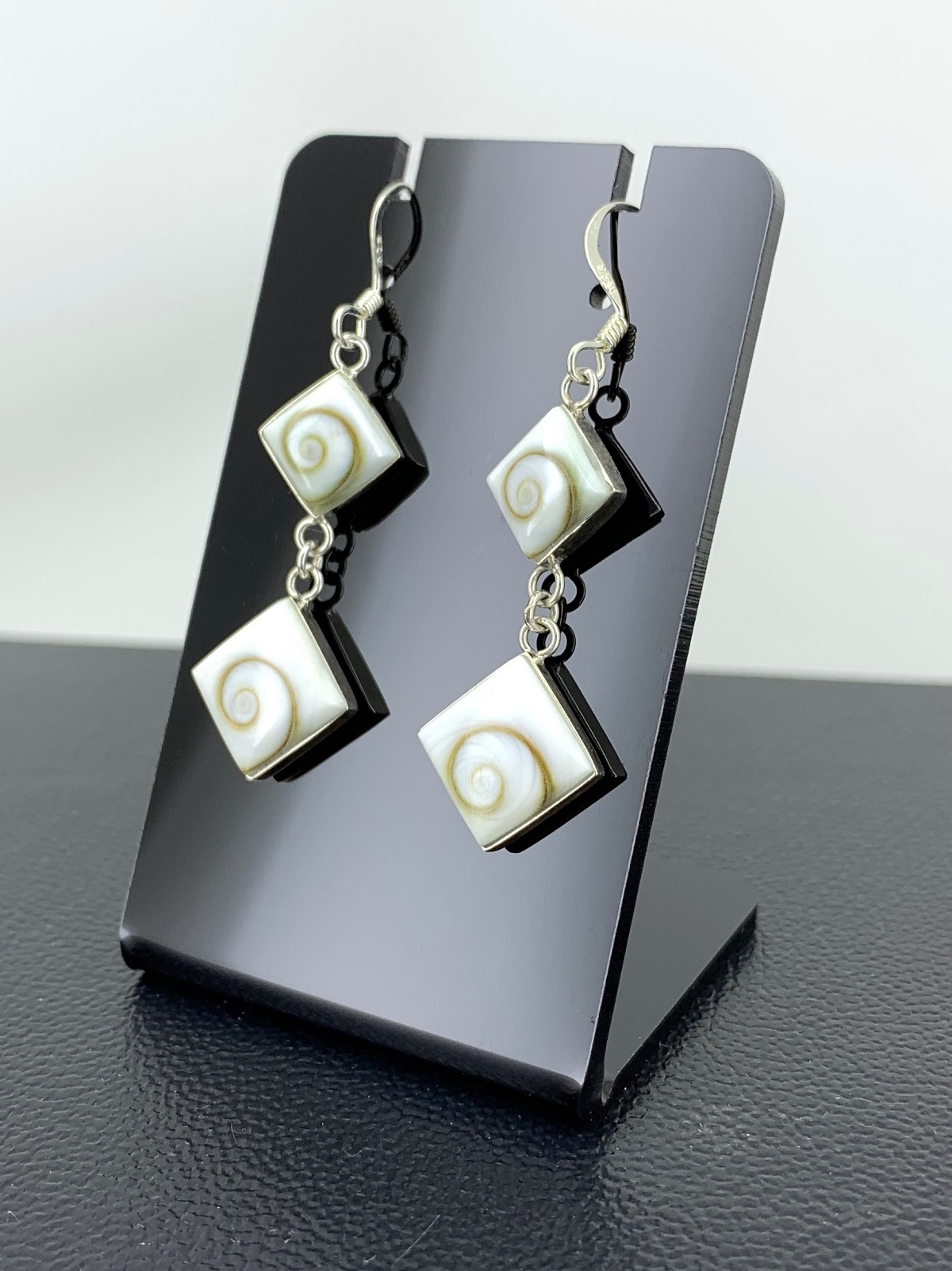Boucles d'Oreilles Argent Oeil de Sainte Lucie Double Losange