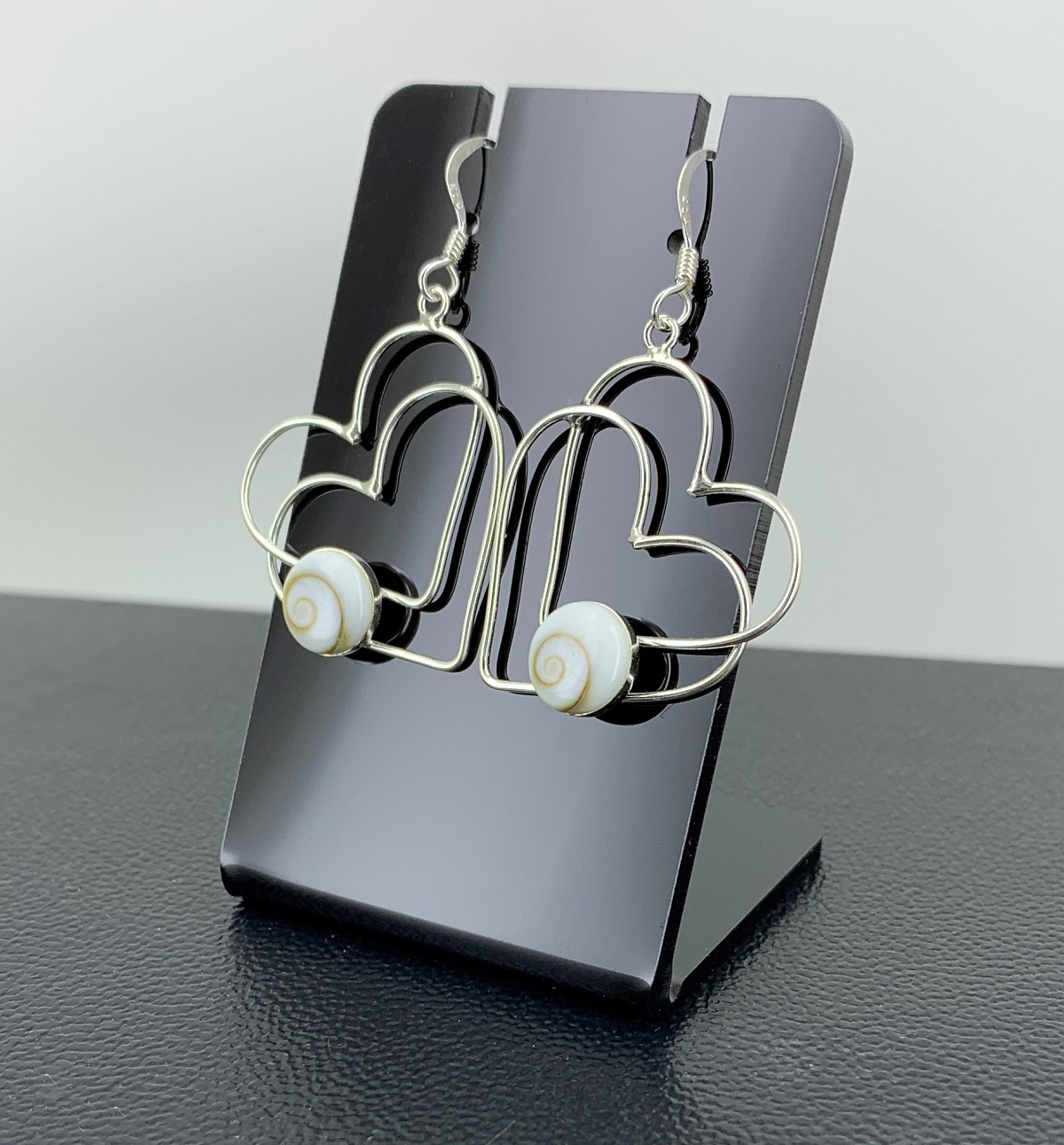 Boucles d'Oreilles Argent Oeil de Sainte Lucie Coeurs