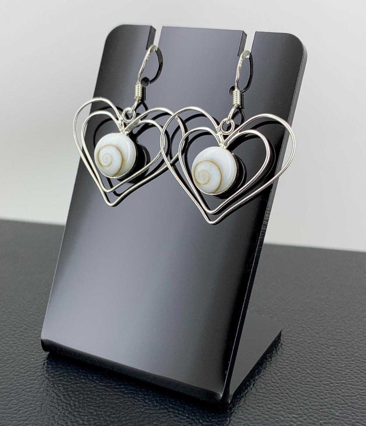 Boucles d'Oreilles Argent Oeil de Sainte Lucie Double Coeurs