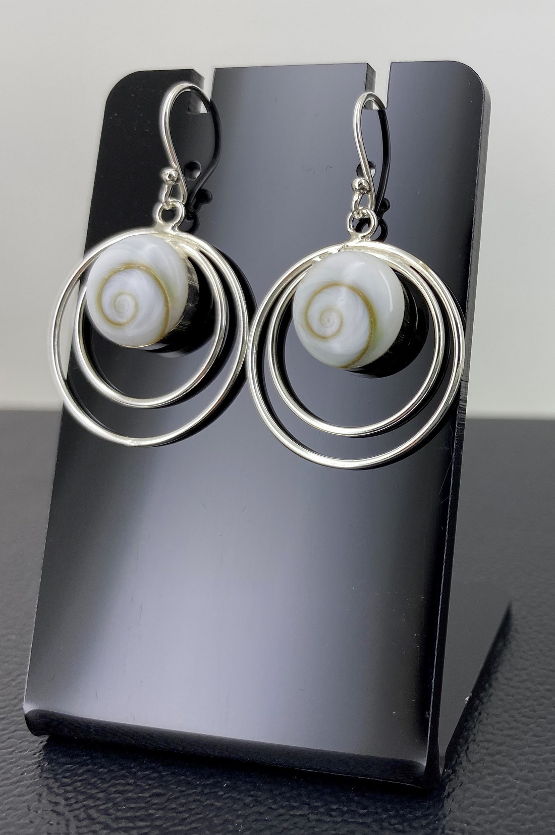Boucles d'Oreilles Oeil de Sainte Lucie et Argent 92.5 Doubles Anneaux