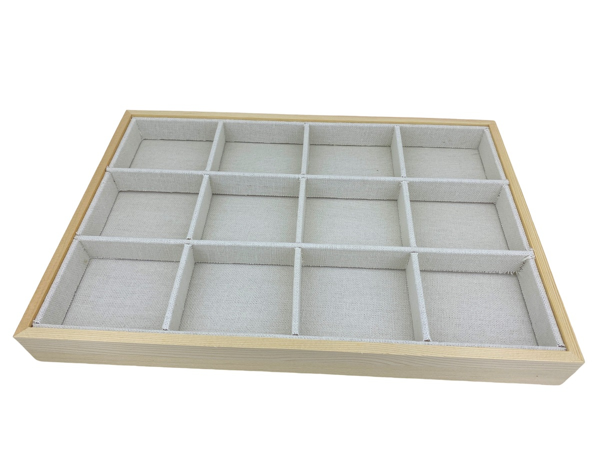 Plateau Bois Coton à 12 Cases pour Bijoux, Pierres ou Beads