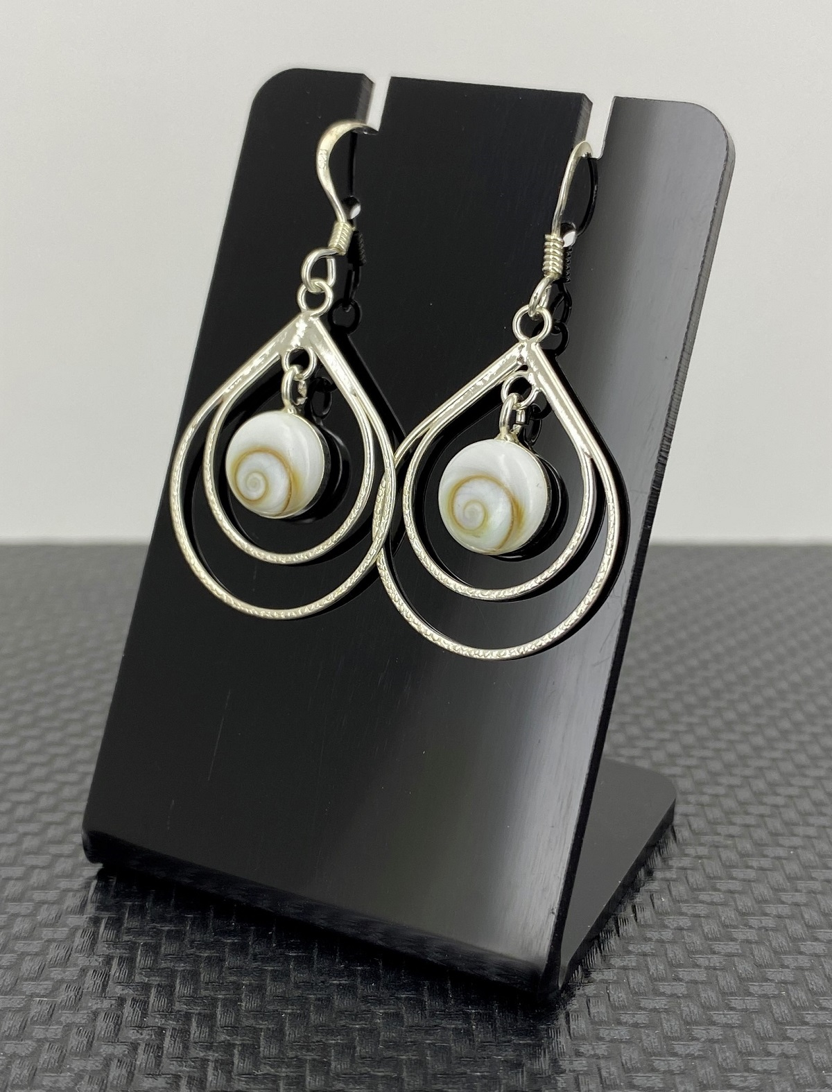 Boucles d'Oreilles Oeil de Sainte Lucie et Argent 92.5 Doubles Anneaux