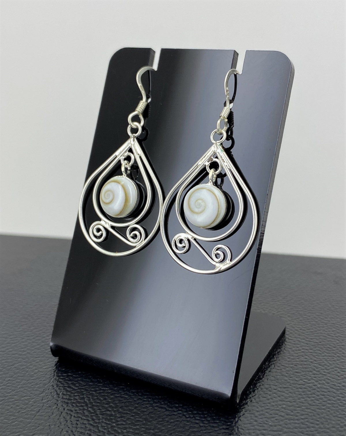 Boucles d'Oreilles Oeil de Sainte Lucie et Argent 92.5 Volute et Anneaux