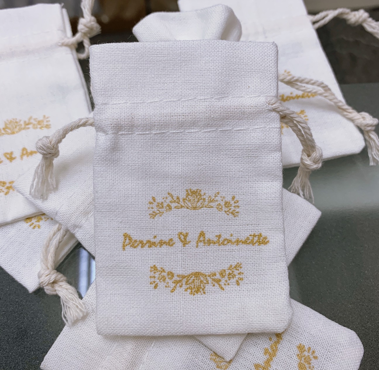 Pochette Coton Naturel 6,5 x 8,5 cm Logo Monochrome