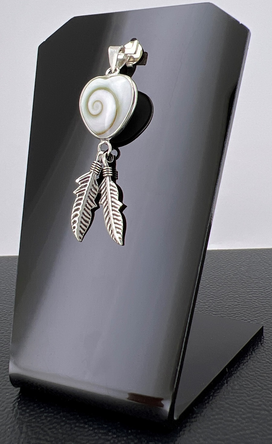 Pendentif Oeil de Sainte Lucie et Argent 92.5 Coeur et Plumes