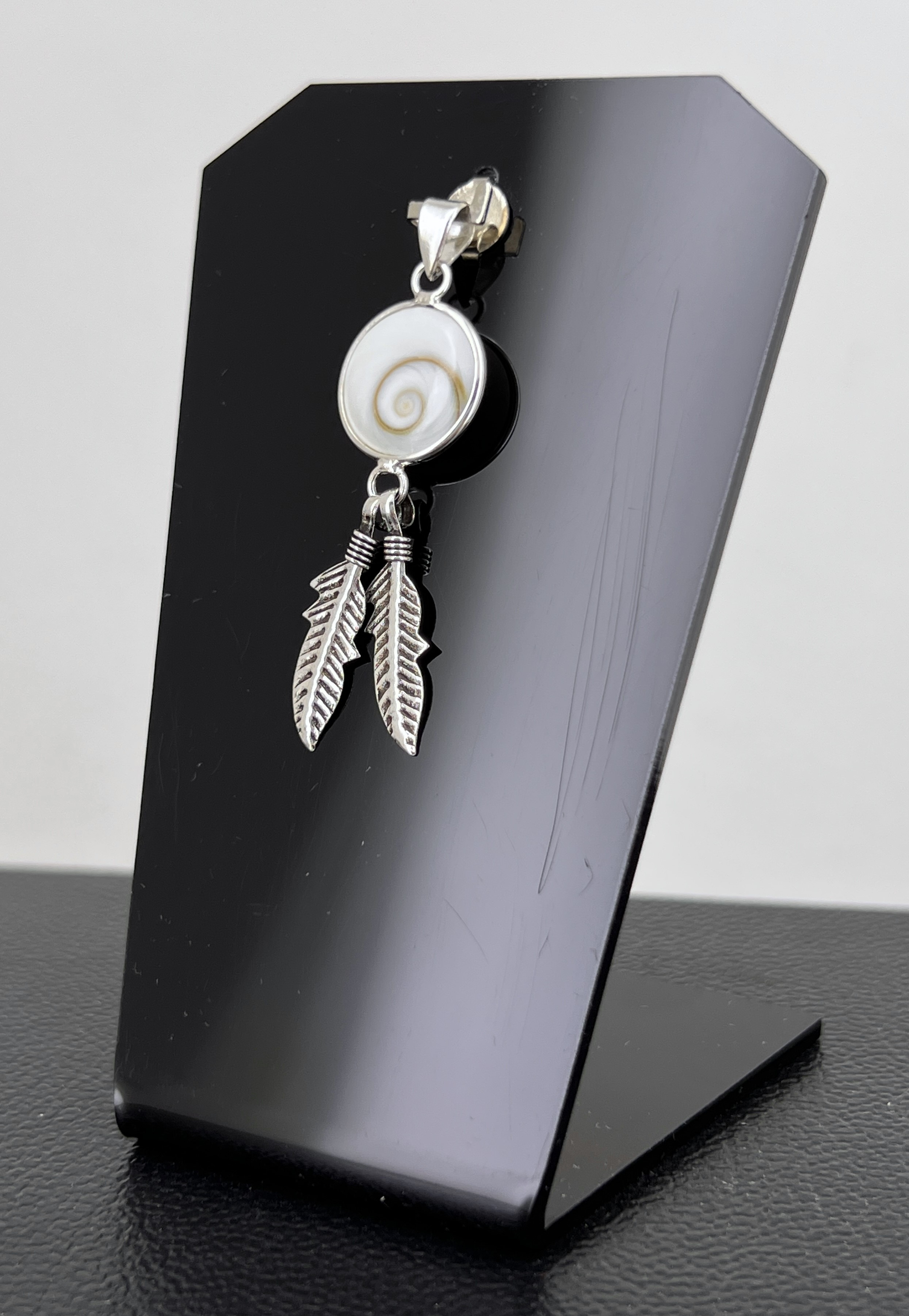Pendentif Oeil de Sainte Lucie et Argent 92.5 Rond et Plumes