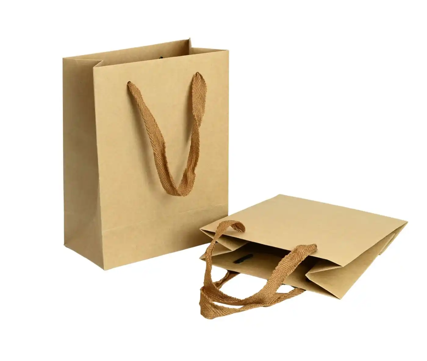 Lot de 12 Sacs Boutique en Papier Kraft avec Soufflet et Ruban- 20 x 15 x 8 cm 