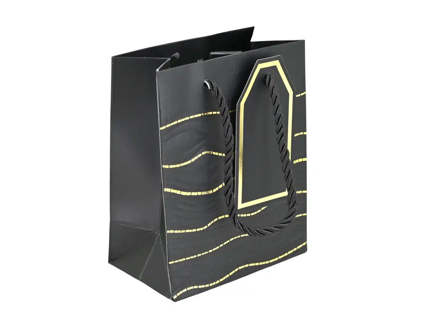 Lot de 12 Sacs Luxes Papier Noir Pelliculé et Cordon - 15 x 12 x 7 cm 