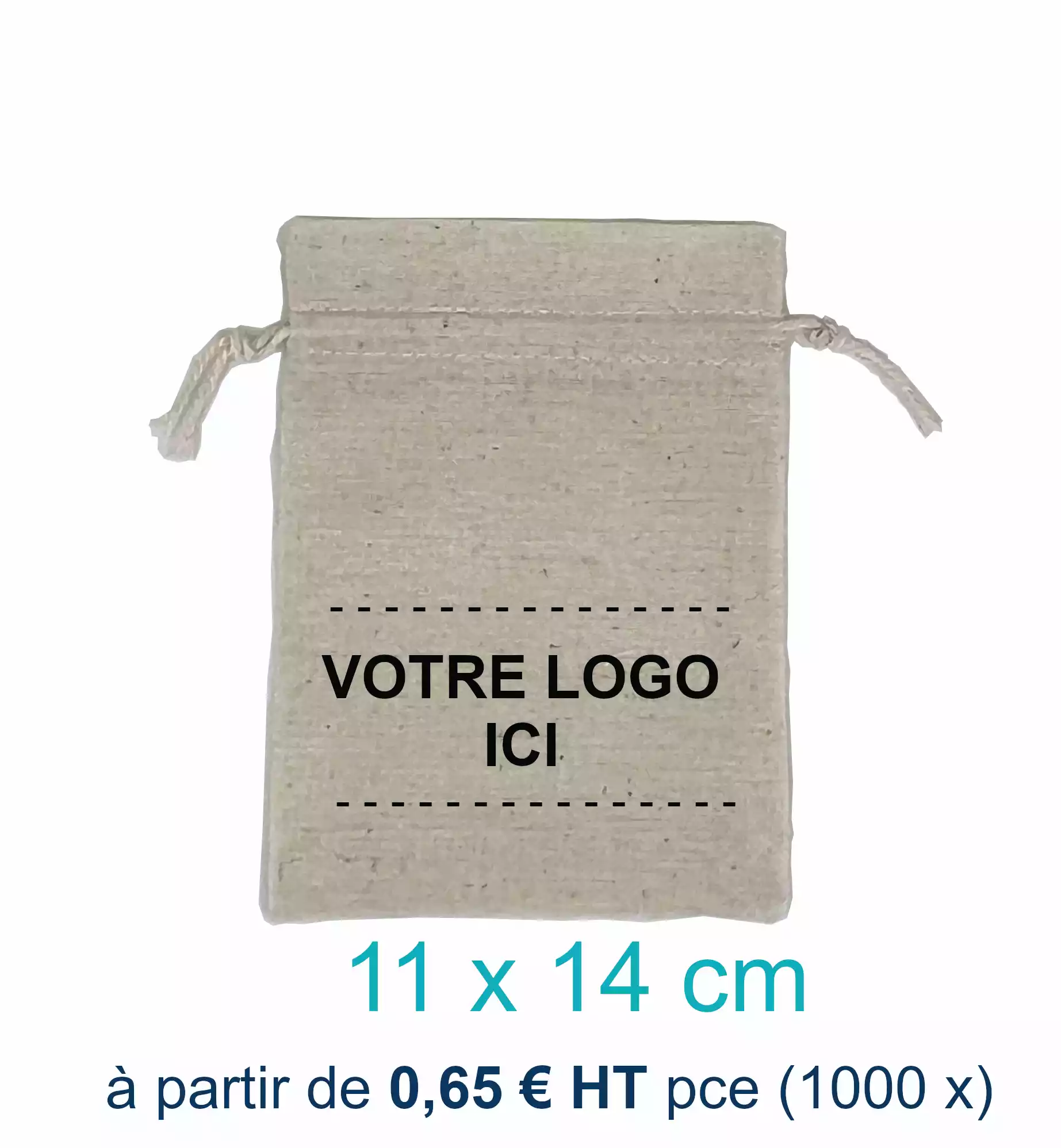 500 Pochettes Coton Naturel 11 x 14 cm Logo Monochrome 