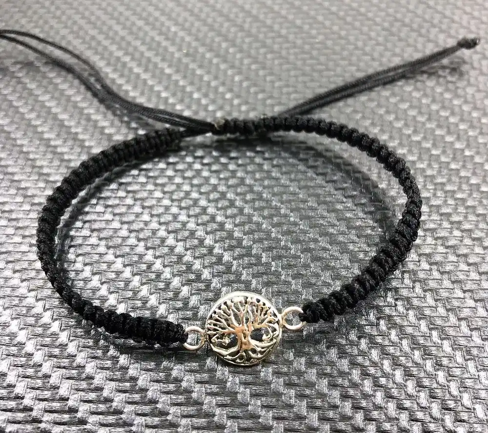 Bracelet Arbre de vie en Argent sur Cordon Tissé. 12 mm 
