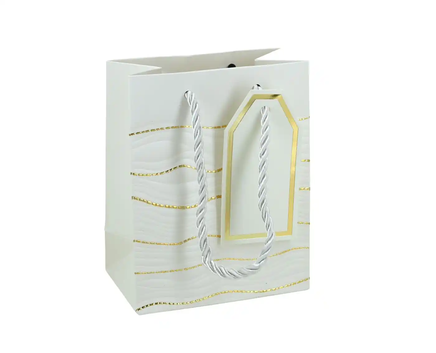 Lot de 12 Sacs Luxes Papier Blanc Pelliculé et Cordon - 15 x 12 x 7 cm 