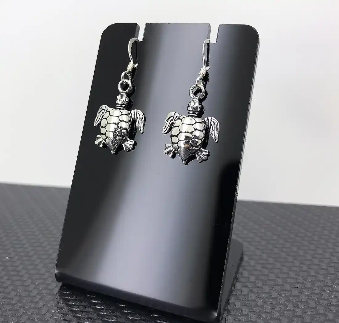 Paire de Boucles d'Oreilles Tortue en Argent 92.5 - 15 mm. 